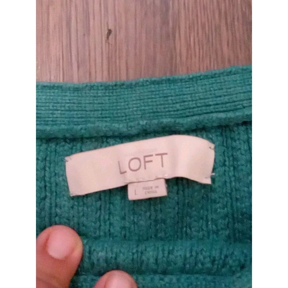 Loft Sweater Womens Size Large pullover Blue/green Crewneck Cotton Wool Blend